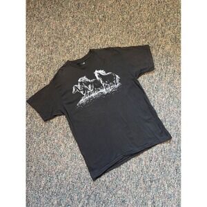 Vintage 90s Single Stitch Horses running Cotton Shirt Size XL Made in USA Black